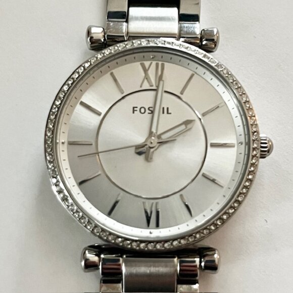 Fossil Stainless Steel Watch Round Face Rhinestone Accents Adjustable Band - Picture 3 of 6